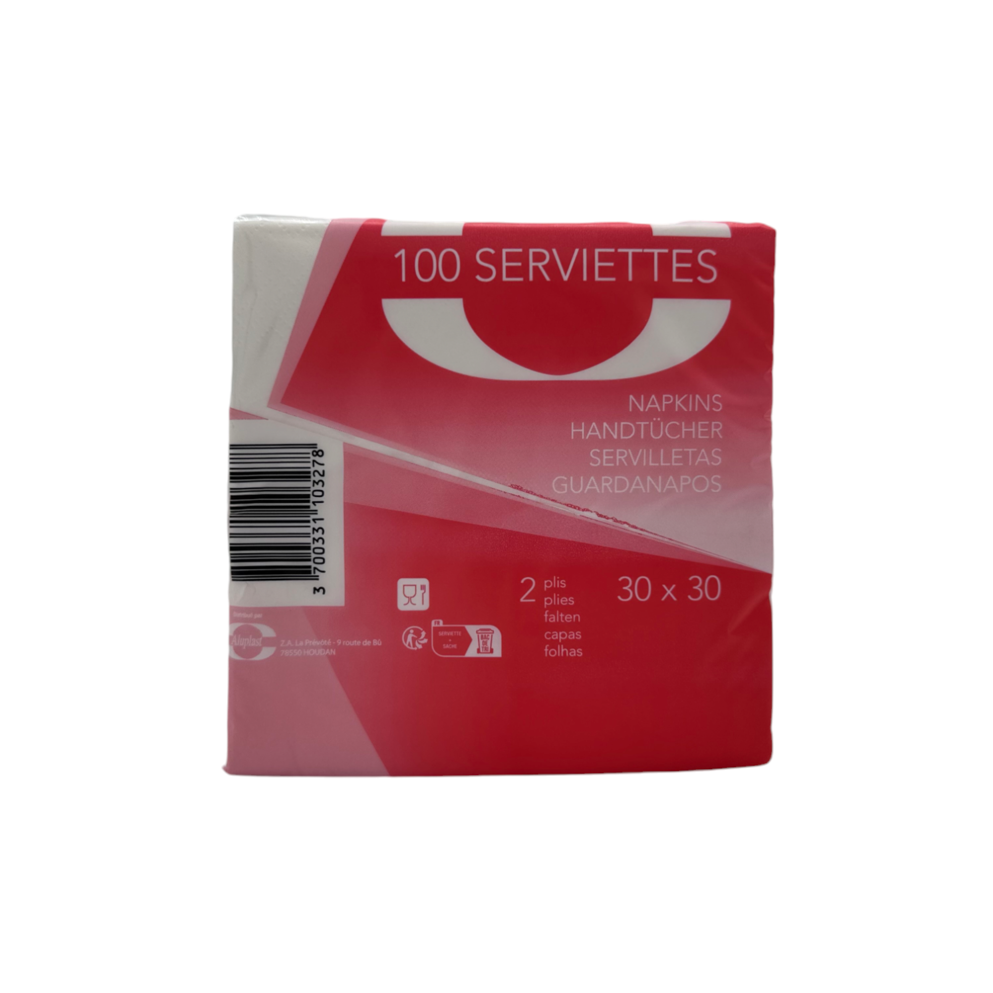 Serviette papier blanche 2 plis 30x30cm